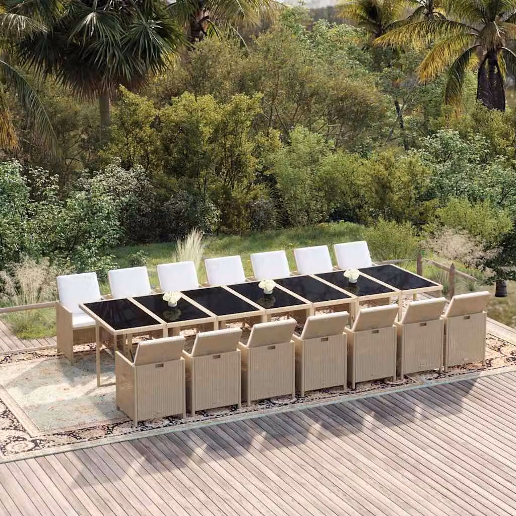 Set da pranzo da giardino vidaXL in polyrattan beige con 15 pezzi e cuscini