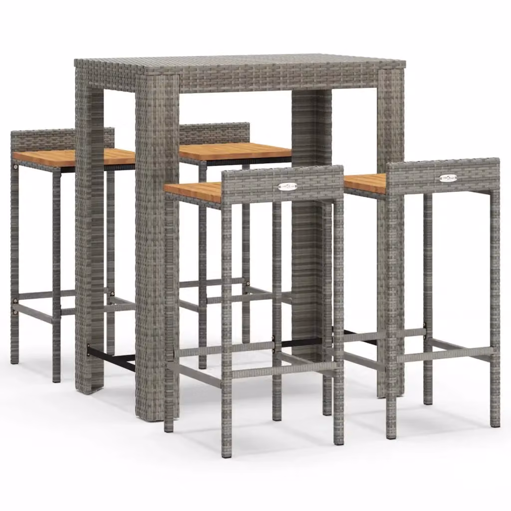 Set Bar da Giardino vidaXL 5 Pezzi in Polyrattan Grigio e Legno di Acacia – 2