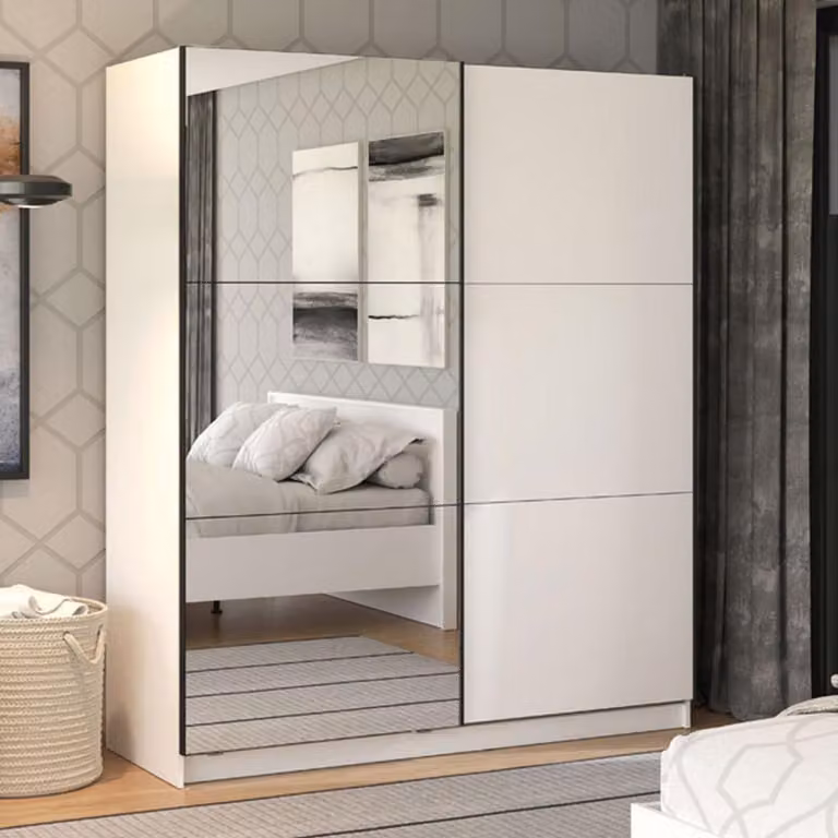 Dmora Guardaroba Grande Verzino 179x210h cm Bianco, Appendiabiti 5 Ripiani