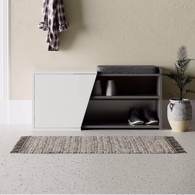Scarpiera panca Fiona Veriaffari colore bianco antracite L: 104.6 cm, P: 37.5 cm, H: 47.2 cm