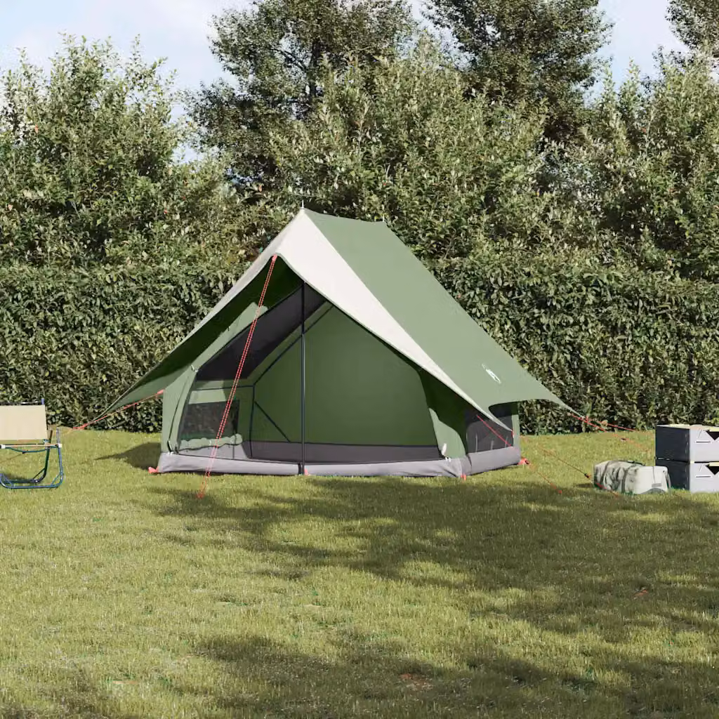 Tenda Familiare vidaXL in Poliestere e Fibra di Vetro, Verde e Bianca, L/P/H: 220 x 220 x 184 cm