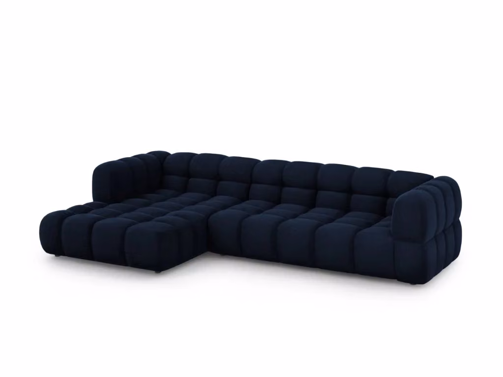 Divano angolare modulare Sky Cosmopolitan Design a 4 posti in velluto blu, configurazione sinistra, L/P/H: 300 x 132 x 75 cm – 2