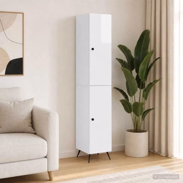 Set di 2 armadi moderni vidaXL in MDF bianco lucido per camera da letto o ufficio – 1