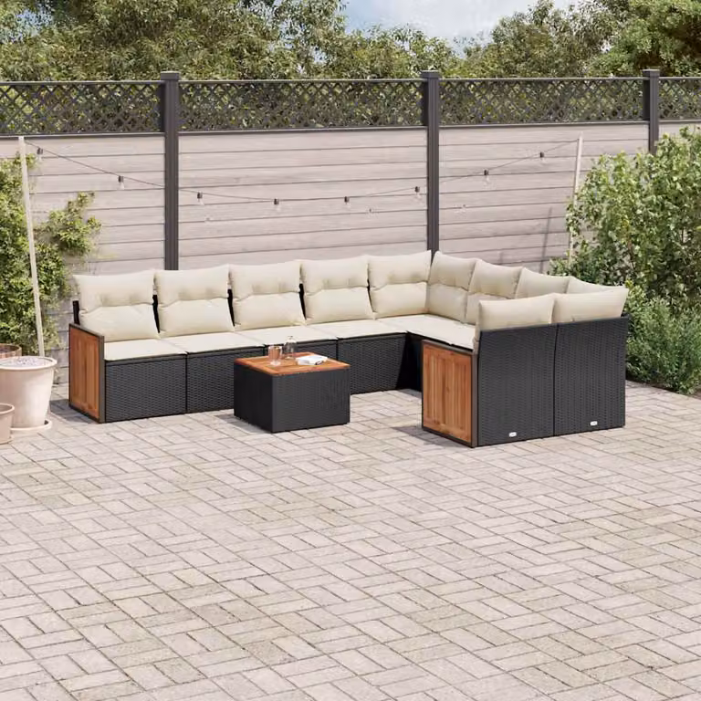 vidaXL Set di Divani da Giardino a L con Cuscini in Polyrattan e Tessuto Resistente ai Raggi UV, Nero e Bianco