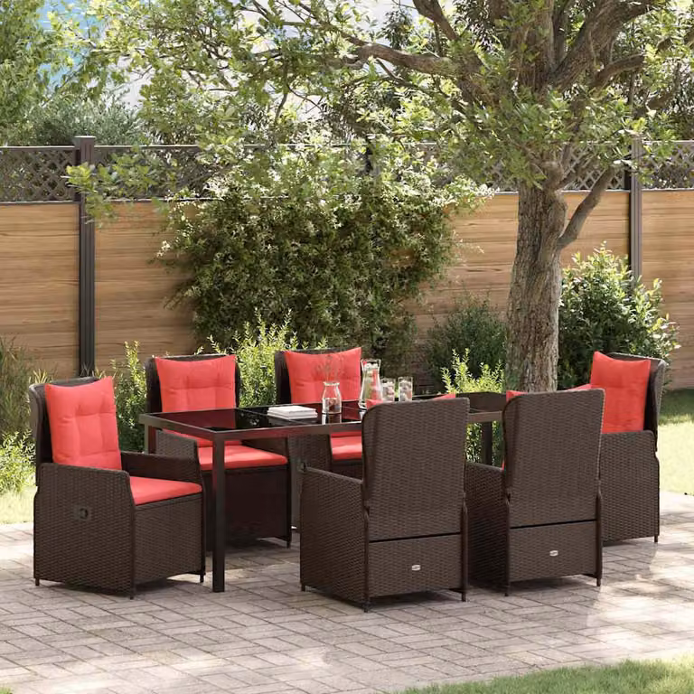 Maison Exclusive - Set da pranzo per esterno, 7 pezzi, color marrone, in rattan sintetico