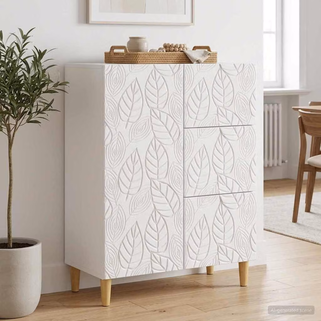 Credenza moderna vidaXL in legno ingegnerizzato bianco lucido L: 66 cm, P: 34,5 cm, H: 90 cm