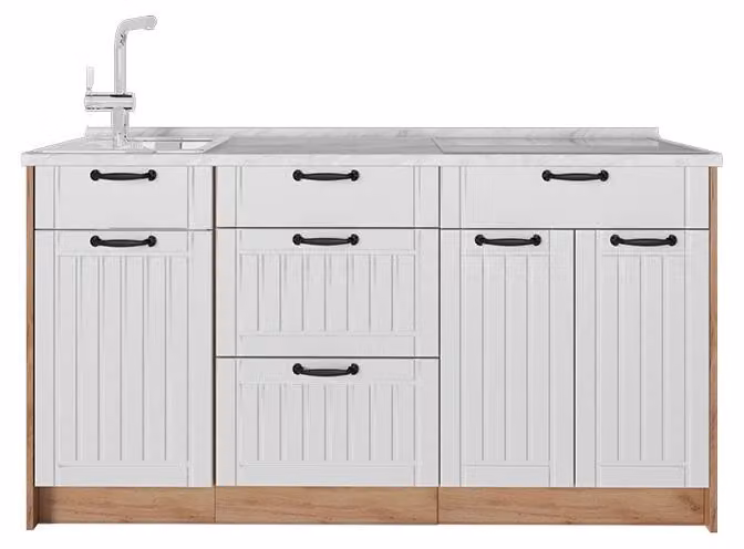 Cucine componibili piccole Vicco Fame-Line Bianco rustico/Rovere dorato 150 cm, PL Marmo, Model 65437