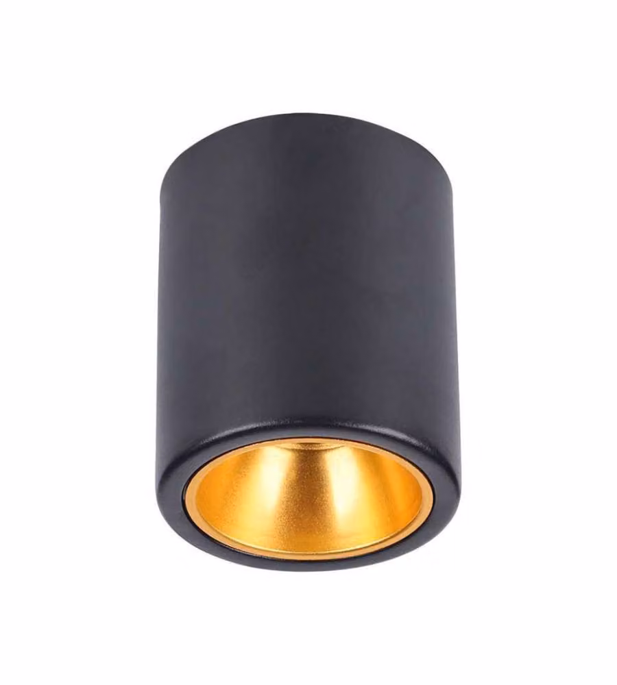 Portafaretto LED Montaggio a Plafone Rotondo GU10 Corpo Nero in Ferro e Metallo Cromato e Riflettore Oro Rosa