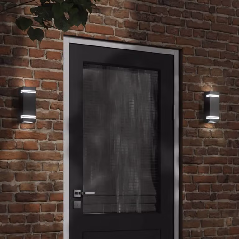 Set di 2 applique da esterno vidaXL nere in acciaio inossidabile e plastica con illuminazione up-down e protezione IP44