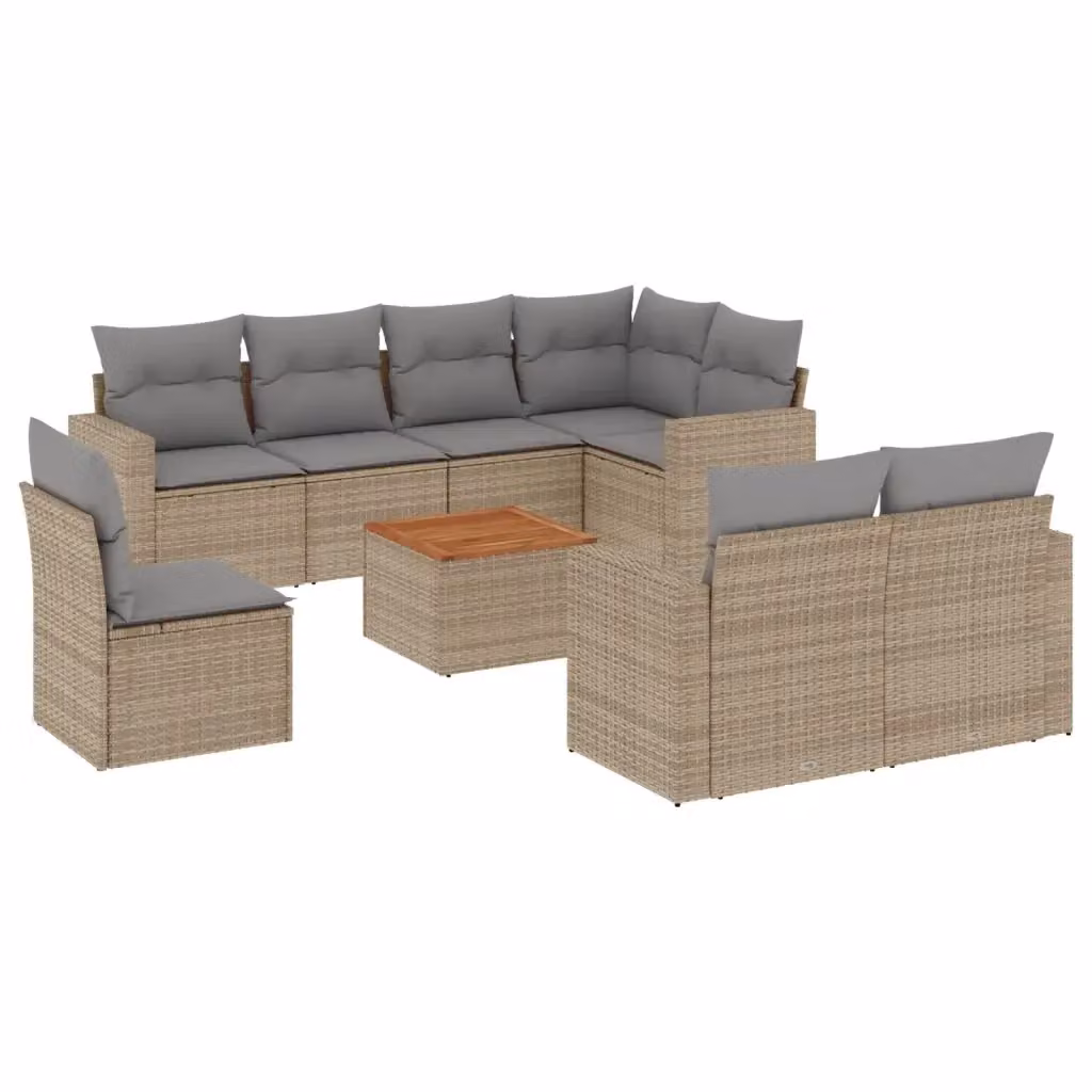vidaXL Set Divano da Giardino 9 pz a L in Polyrattan con Cuscini Beige e Grigio – 2