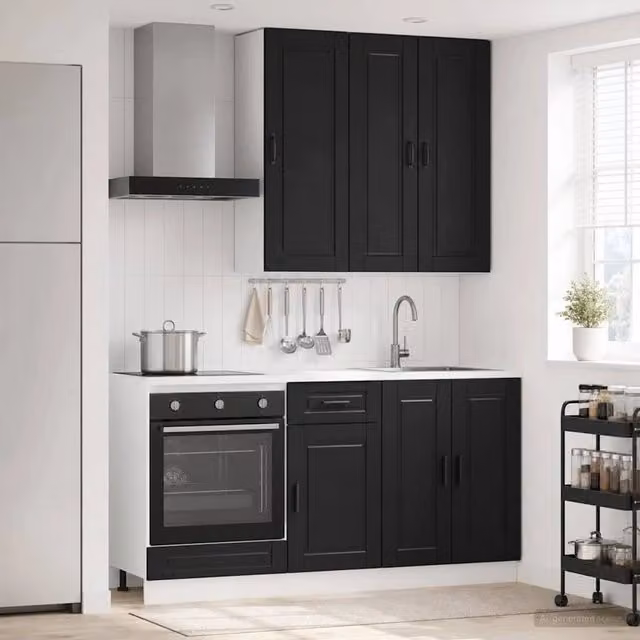 Unità cucina moderna vidaXL in 5 pezzi nero opaco con ante e cassetti in MDF