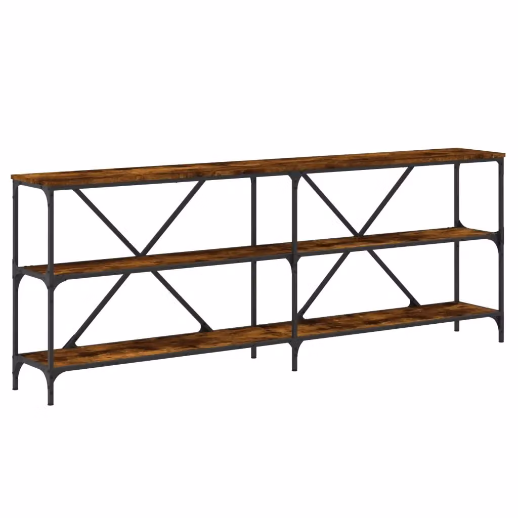 Tavolo Consolle Industrial in Legno Rovere e Metallo Marrone vidaXL L: 200 cm, P: 30 cm, H: 75 cm – 2