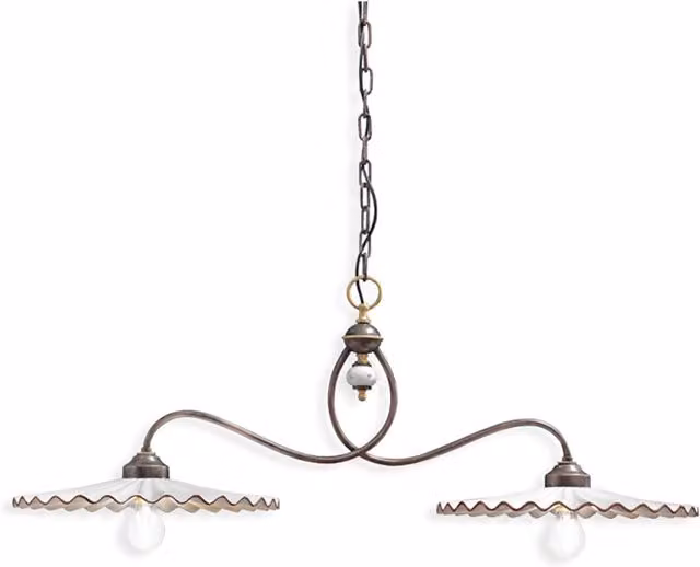 Lampadario Classico L&aposAquila Metallo E Ceramica Nero Sfumato Rame 2 Luci E27