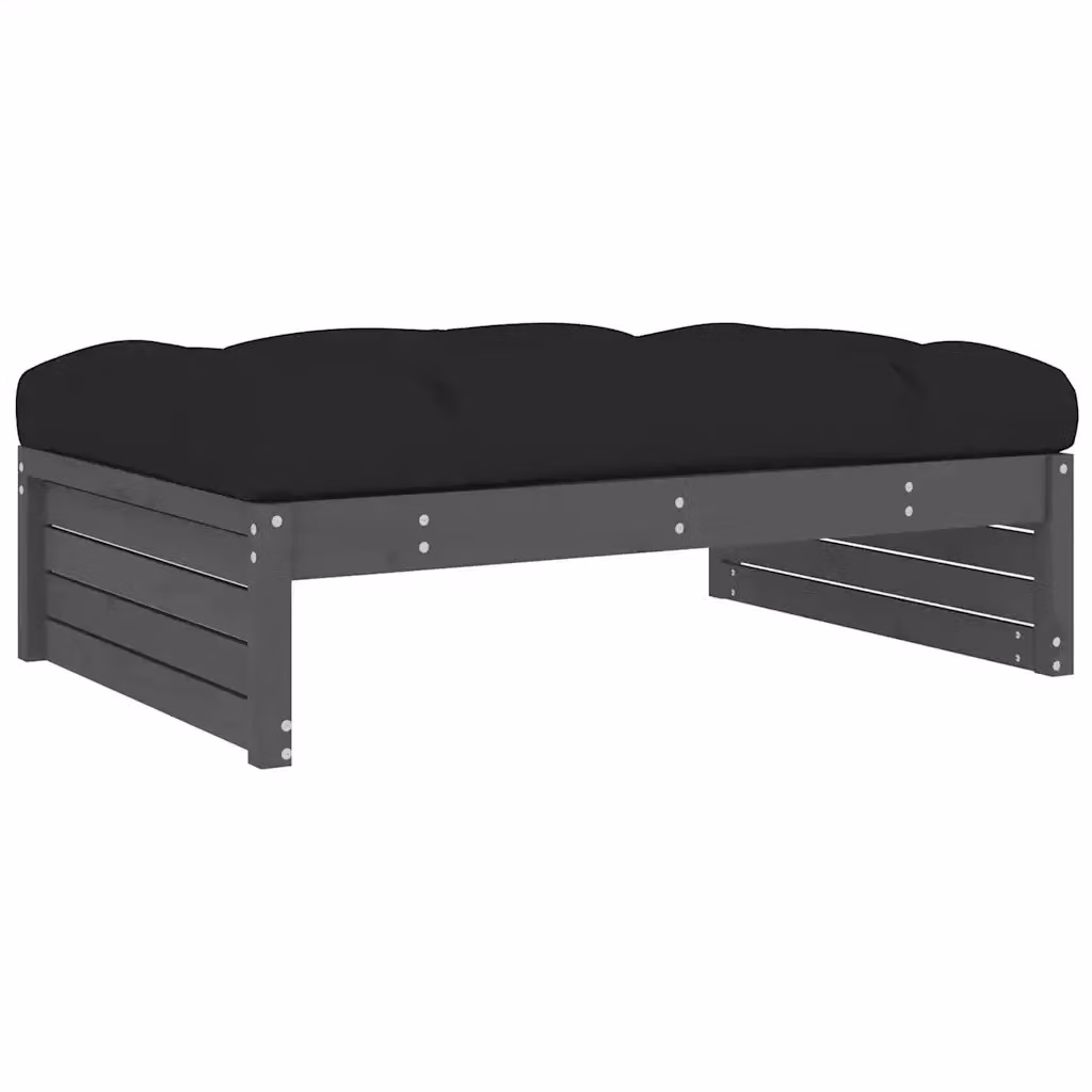Poggiapiedi da giardino in legno massello di pino grigio con cuscini inclusi 120 x 80 cm – 2
