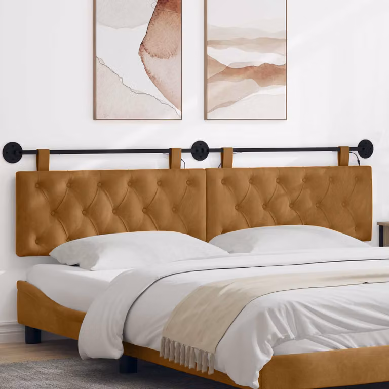 vidaXL Testiera per letto sospesa in velluto marrone con luce LED integrata