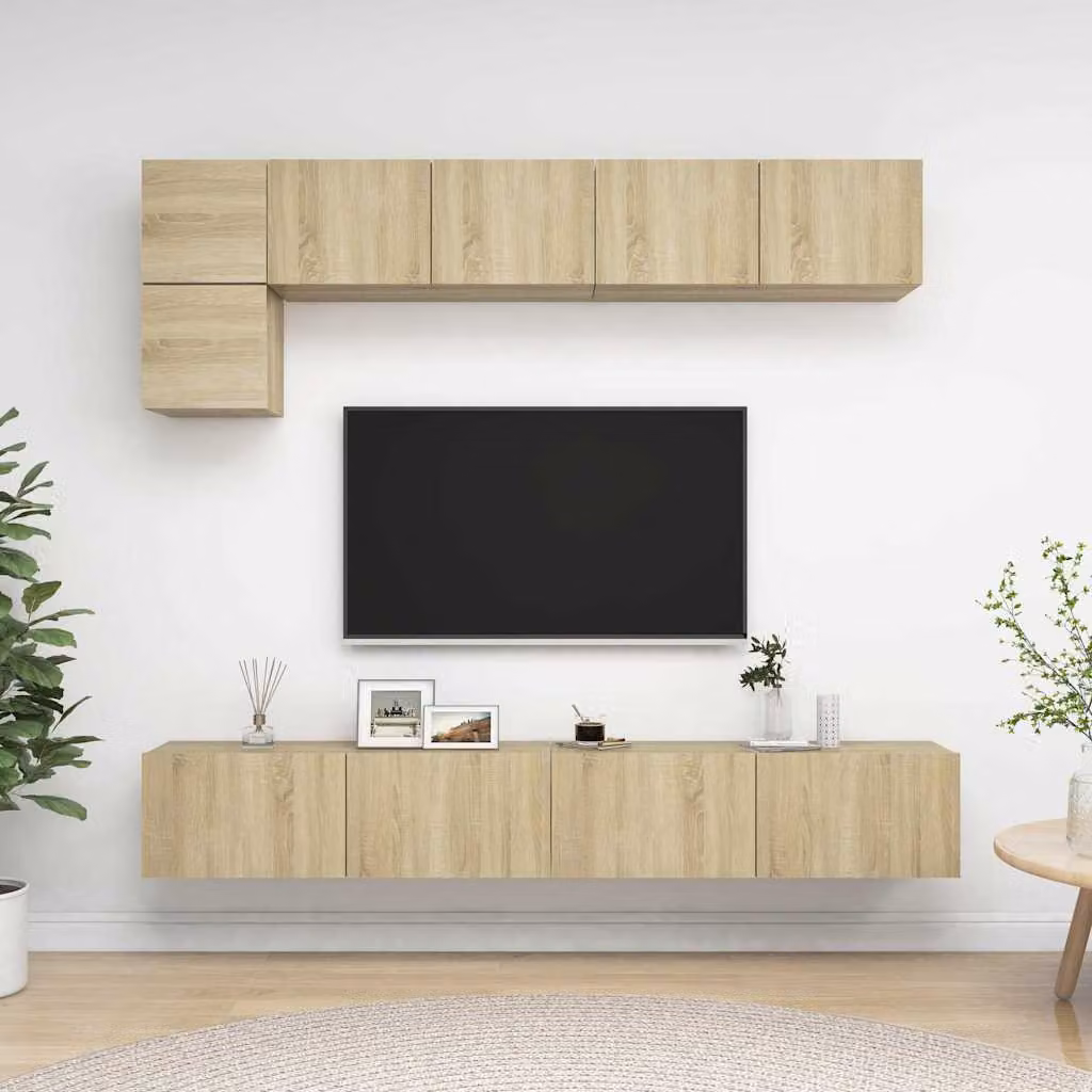 Set di mobili TV vidaXL 5 pezzi in legno multistrato color rovere sonoma beige e marrone per soggiorno in stile moderno e finitura opaca