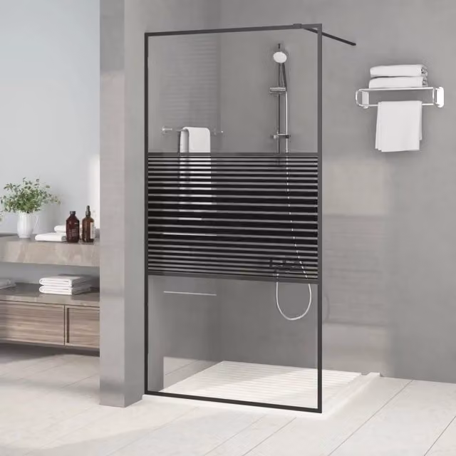 Parete Doccia Walk In vidaXL Rettangolare in Vetro Trasparente e Nero L: 100 cm, H: 195 cm – 1