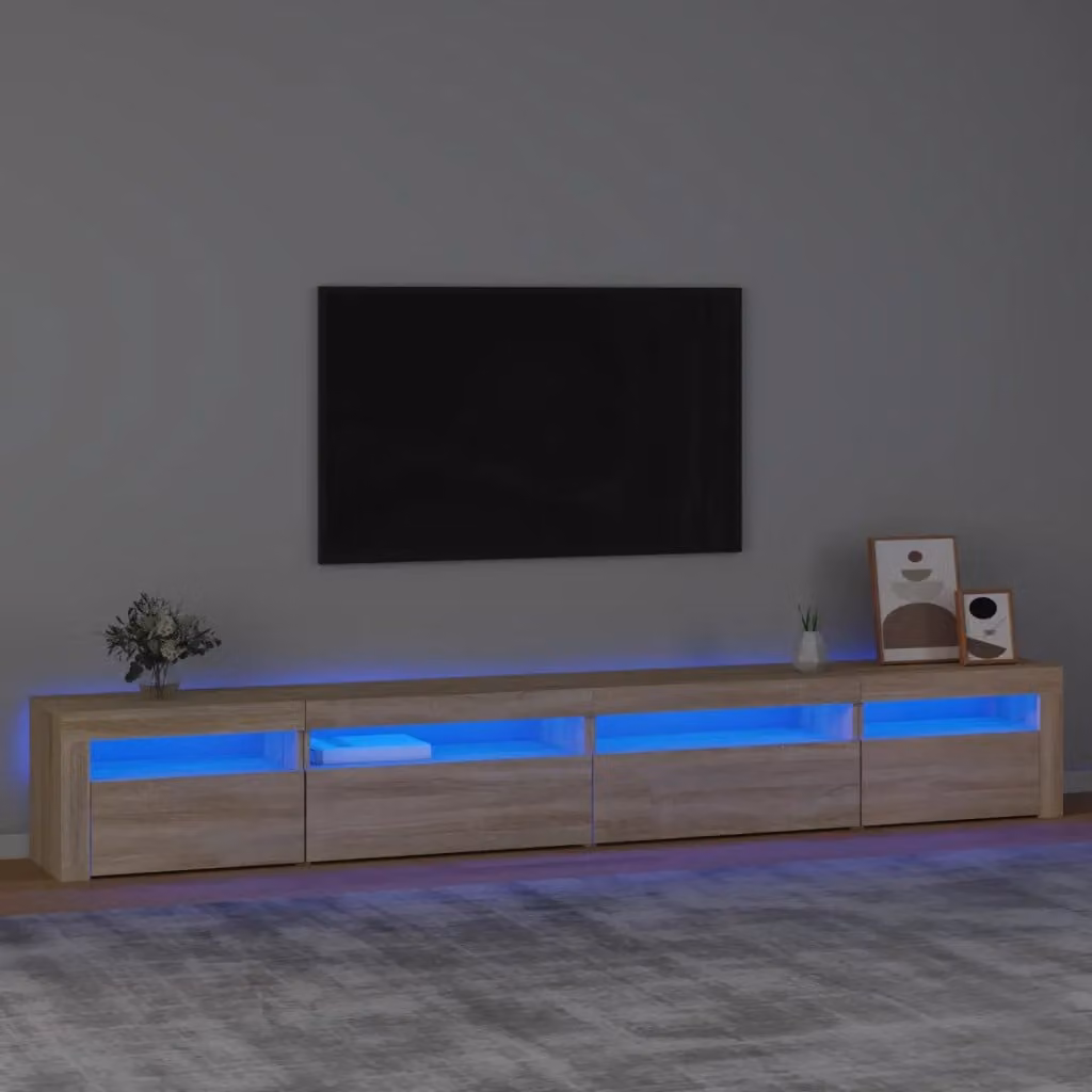 vidaXL Mobile Porta TV con Luci LED in Rovere Sonoma, Colore Marrone, L 270 x P 35 x H 40 cm