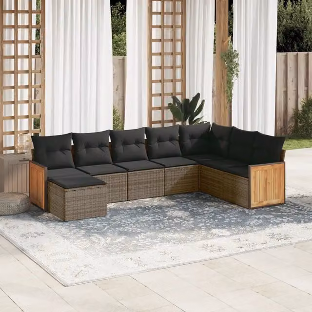 Set Divano da Giardino 8 pz con Cuscini Grigio in Polyrattan 3260331