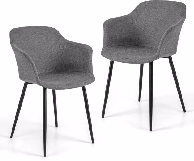 Set di 2 sedie da pranzo imbottita con schienale ergonomico ampi braccioli, 2 Sedie moderne ed eleganti Grigio