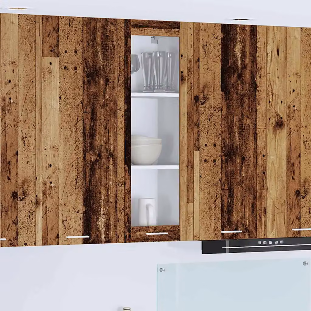 Armadio pensile da cucina vidaXL in legno effetto vecchio marrone con ante in vetro, L 40 cm, P 31 cm, H 100 cm