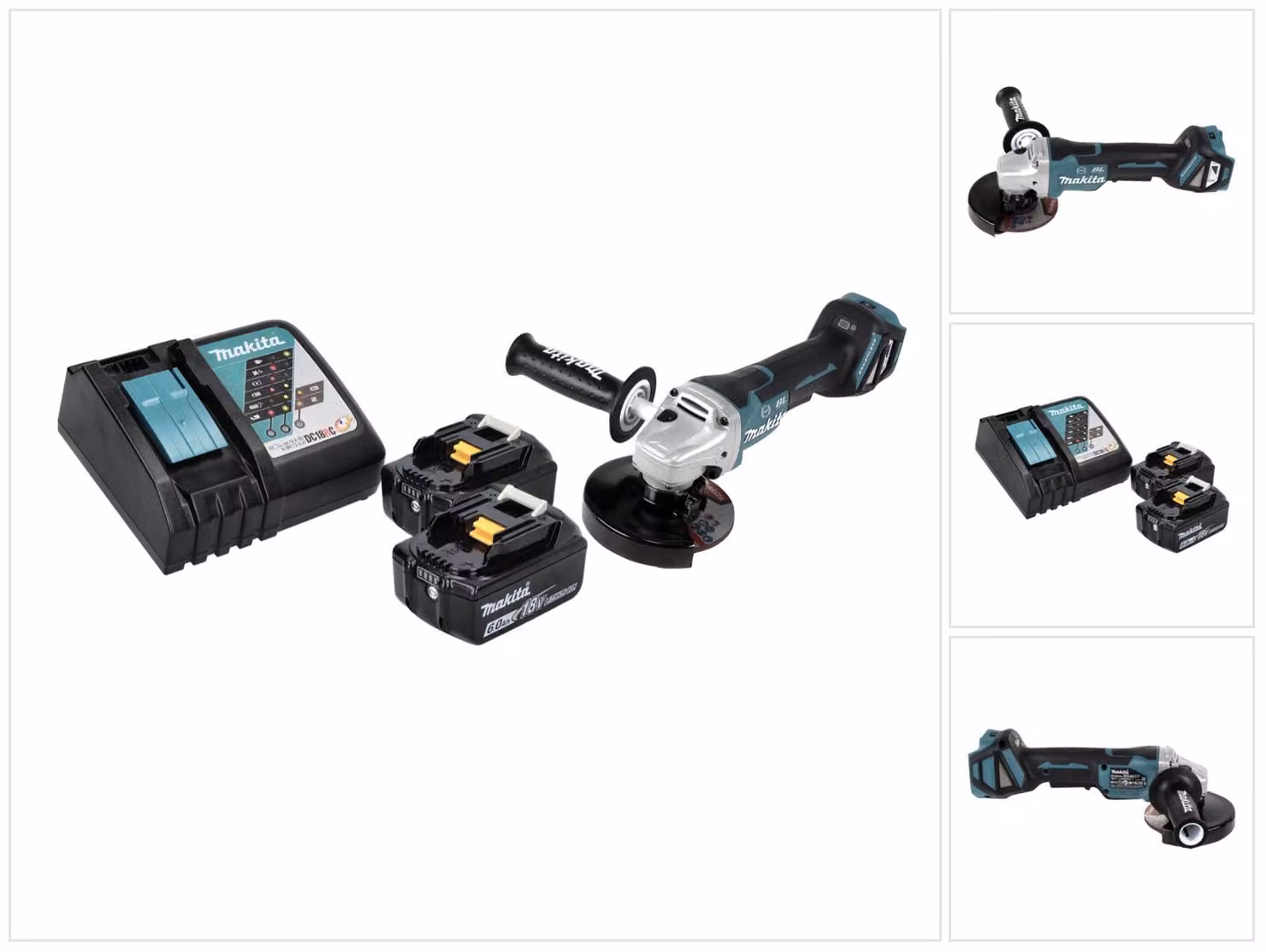 Smerigliatrice angolare a batteria Makita DGA 517 RG 18 V 125 mm brushless + 2x batteria ricaricabile 6,0 Ah + caricabatterie