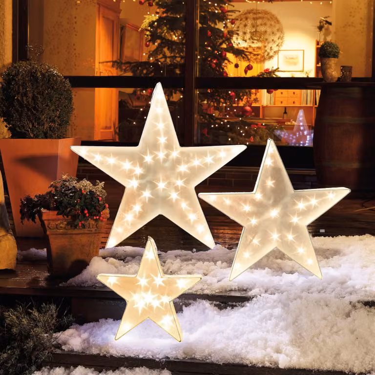Stella olografica a LED, 55 cm, 24 LED bianco caldo, acrilico, decorazione natalizia