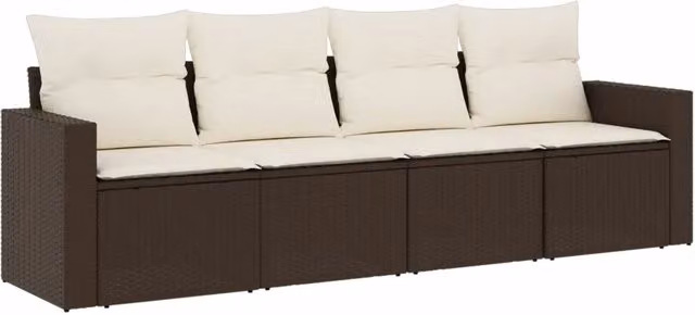 Set Divano da Giardino 4 pz | Set Salotto da Giardino con Cuscini Marrone in Polyrattan