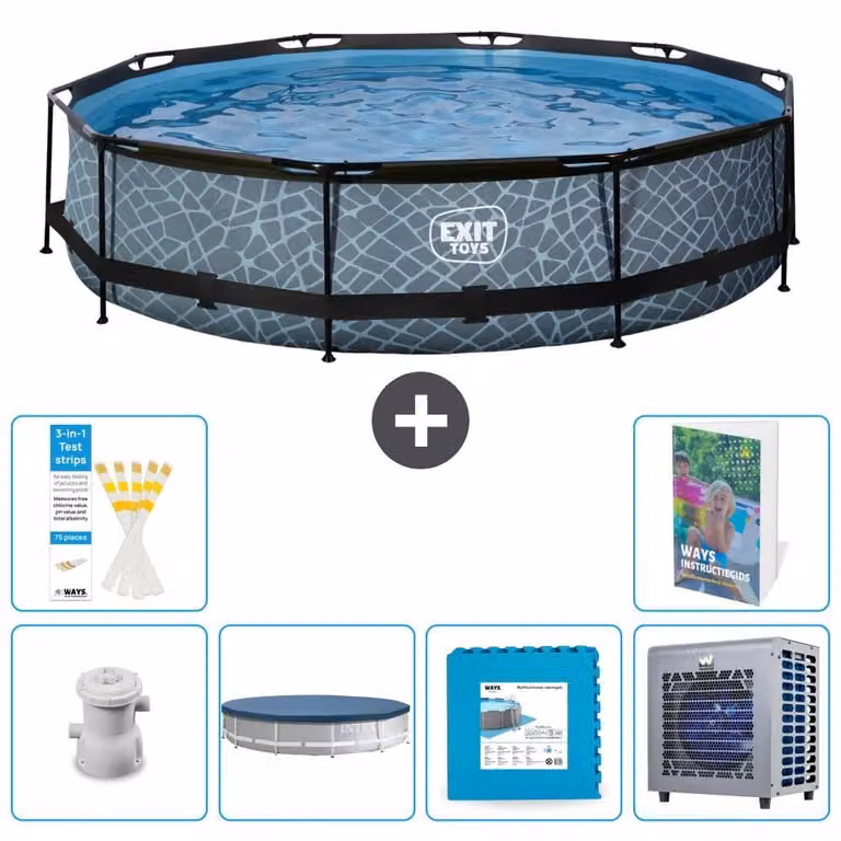 Piscina a sfioro "Exit Pool Rund" - Design effetto pietra - 360x76 cm - 5 pezzi - Modello S290