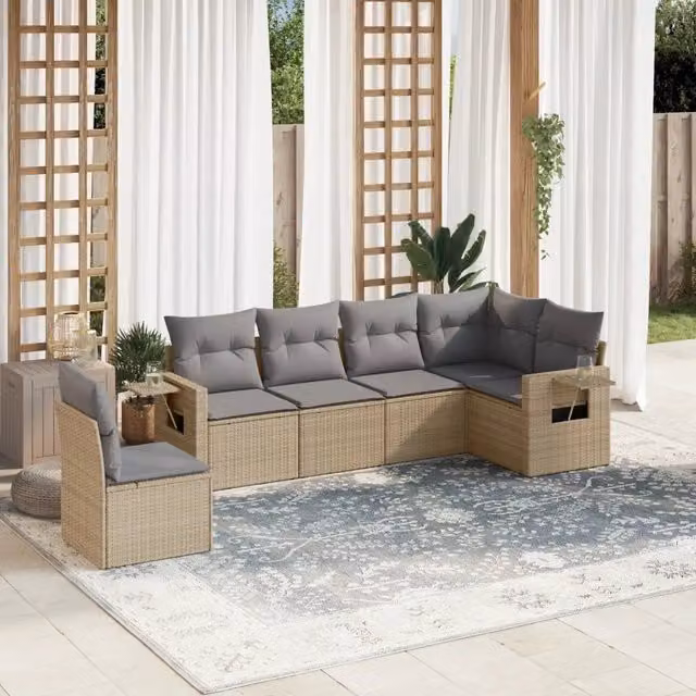 Set Divano da Giardino 6 pz con Cuscini Beige in Polyrattan 3252566