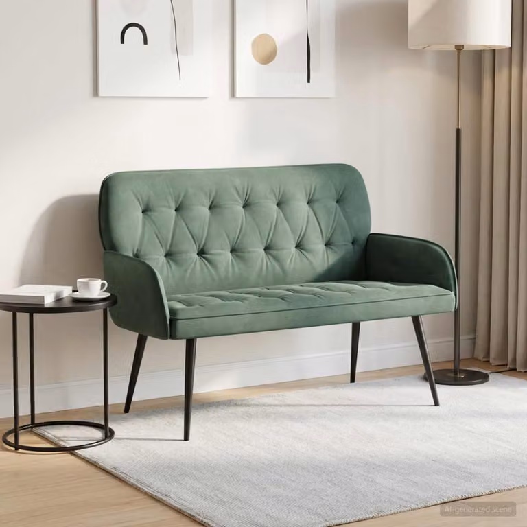 vidaXL Divano a 2 posti moderno in velluto verde con gambe in metallo e legno L: 115 cm, P: 86 cm, H: 58 cm