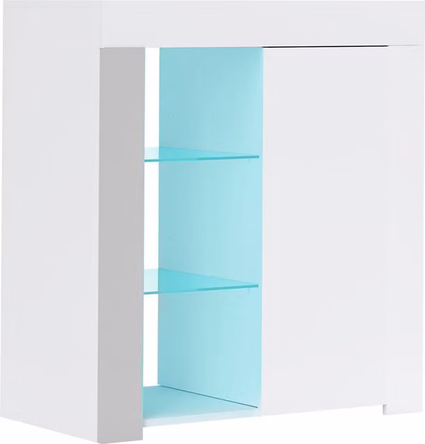 Mobile Contenitore HOMCOM con Illuminazione LED, 3 Ripiani Aperti e Armadietto a 2 Livelli in Legno e Vetro, Bianco, L 75 cm x P 40.1 cm x H 83 cm
