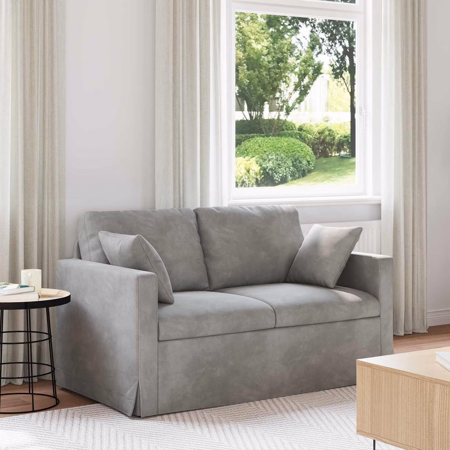 Divano moderno vidaXL in velluto grigio con cuscini inclusi L: 138 cm, P: 78 cm, H: 80 cm – 1