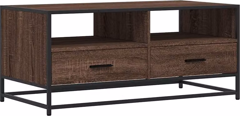 Tavolino Rovere Marrone 100x50x45cm Legno Multistrato e Metallo