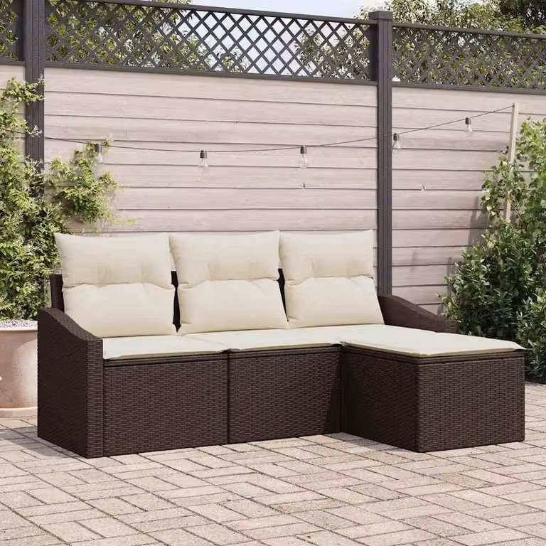 Maison Exclusive - Set di divani da esterno, 4 pezzi, color marrone [Materiale sintetico]: rattan sintetico