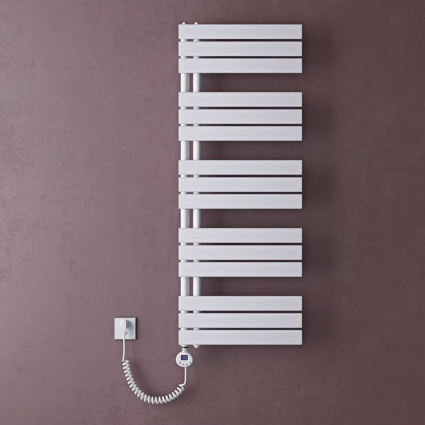 doporro Scaldasalviette Elettrico Bagno con Termostato Digitale e Funzione Timer 131x50cm 1000W Bianco, Termoarredo Elettrico Temperatura Regolabile, Radiatore da Parete Verticale - FN