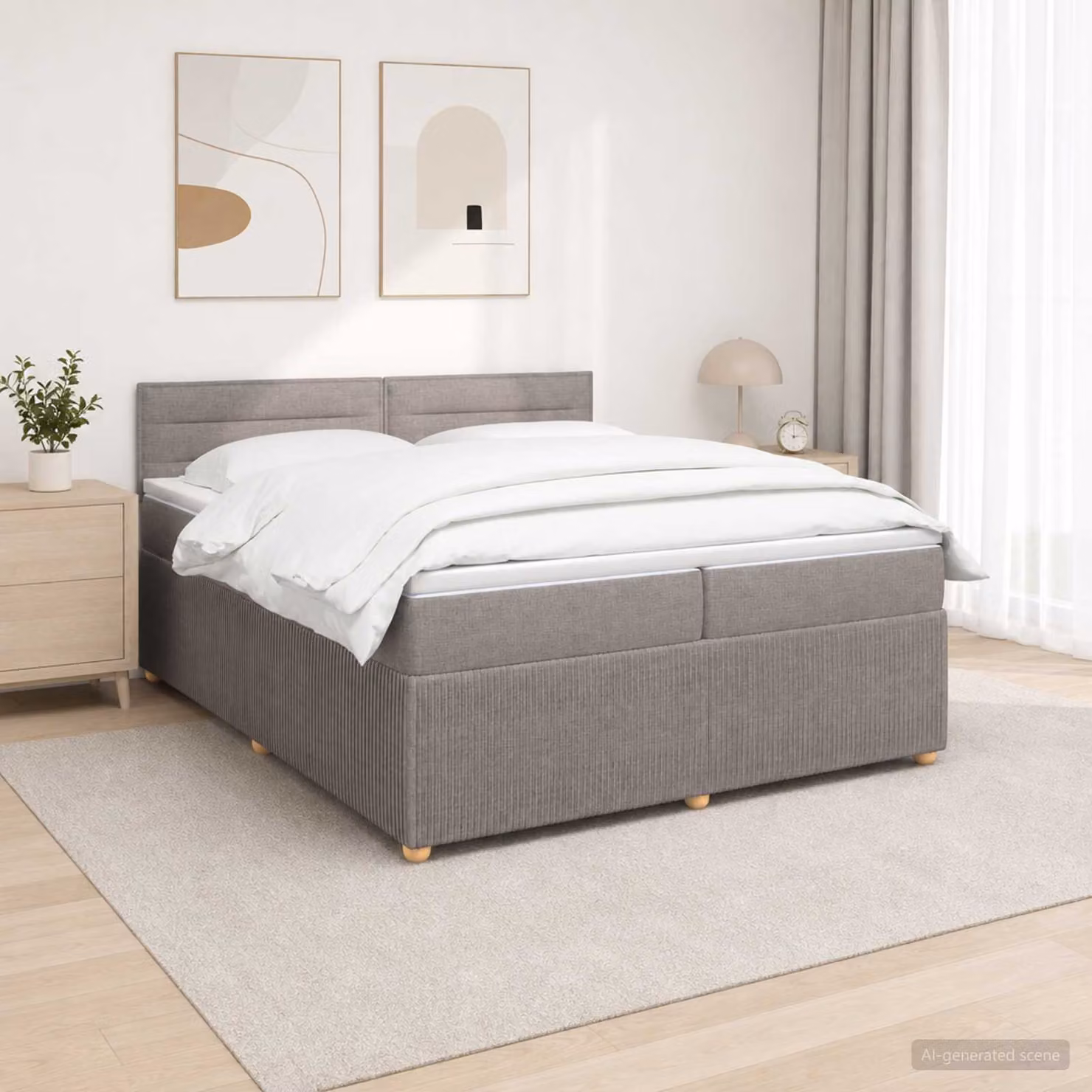 Letto box spring con materasso vidaXL in tessuto Tortora L 200 cm x P 200 cm