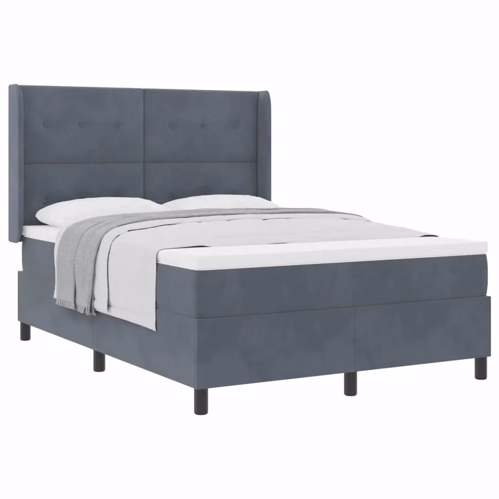 Letto a molle con testiera vidaXL in velluto grigio, L/P/H: 160 x 200 x 163 cm – 2