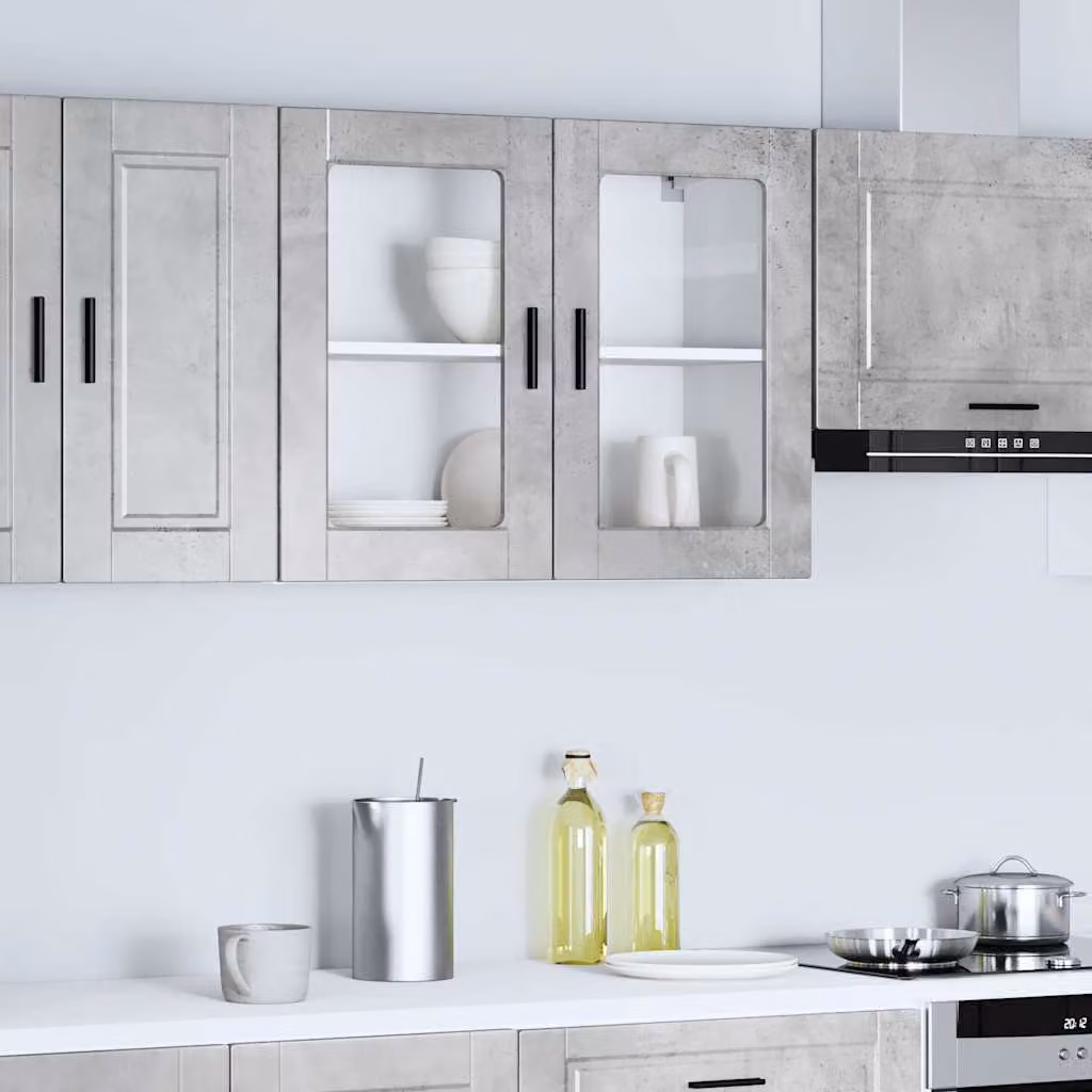 Pensile da cucina moderno vidaXL con ante in vetro, colore grigio cemento, L: 80 cm, H: 60 cm, P: 31 cm