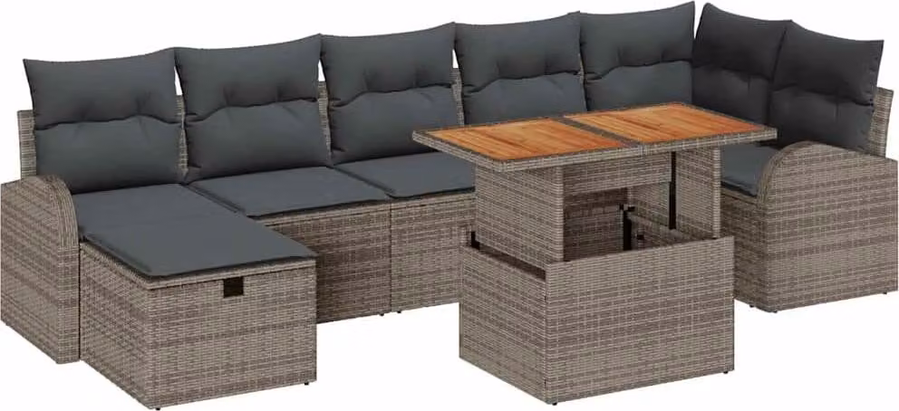 Set Divano da Giardino 8 pcs Grigio polyrattan