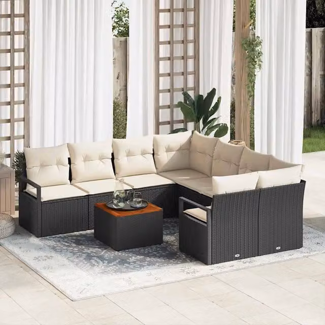 Set Divano da Giardino 9 pz Nero polyrattan 3347684