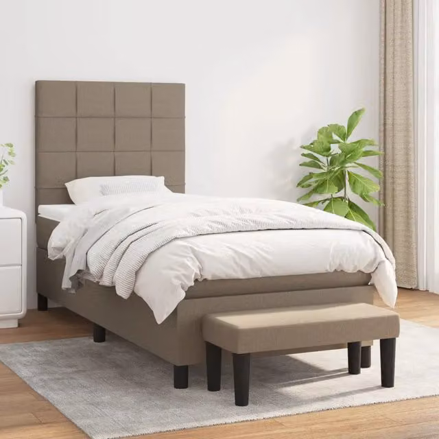 Letto Ibrido vidaXL con Giroletto a Molle e Materasso in Tessuto Beige e Bianco L/P: 100 x 200 cm – 1