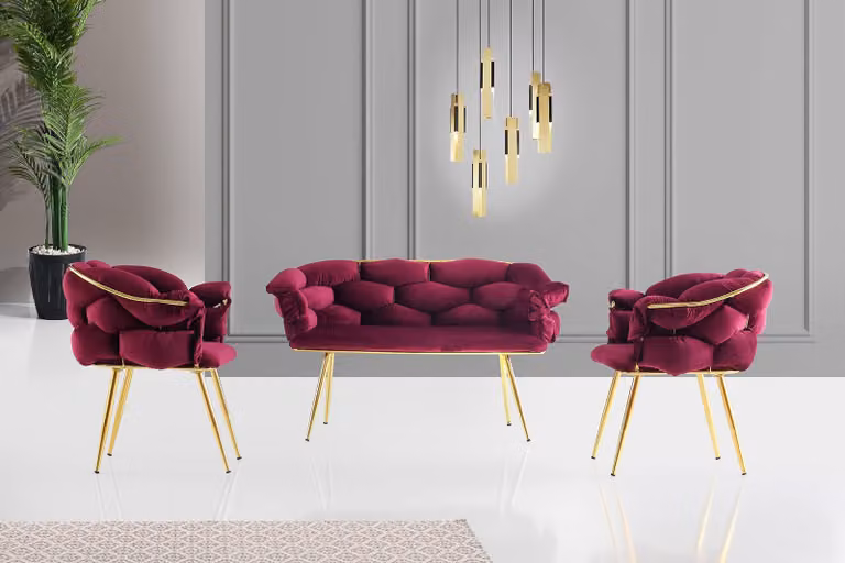 Hanah Home, Balon - 2105, Divani, Prugna, Metallo, 135 x 79 x 65 cm
