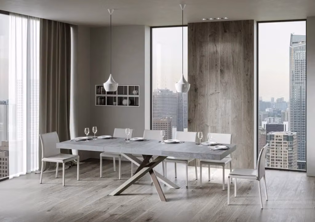 Tavolo allungabile Itamoby Volta Premium colore grigio con piano in cemento e telaio a X L/P/H: 90 x 160/420 cm – 2