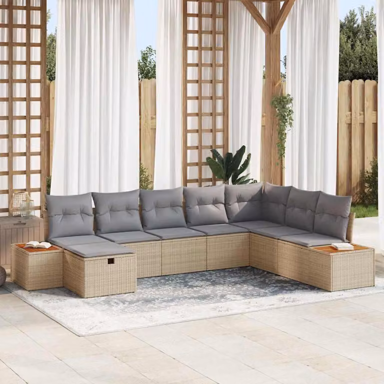 Maison Exclusive - Set divano da giardino con cuscini con contenitore Beige Poly-Rattan