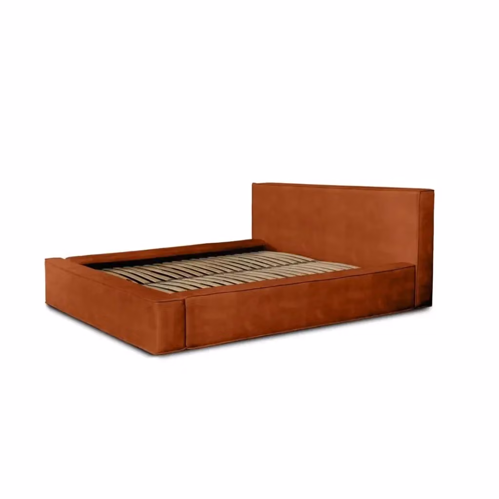 Letto contenitore VELORA Meublorama arancione in velluto con rete sollevabile L/P/H: 180 x 200 x 240 cm – 2