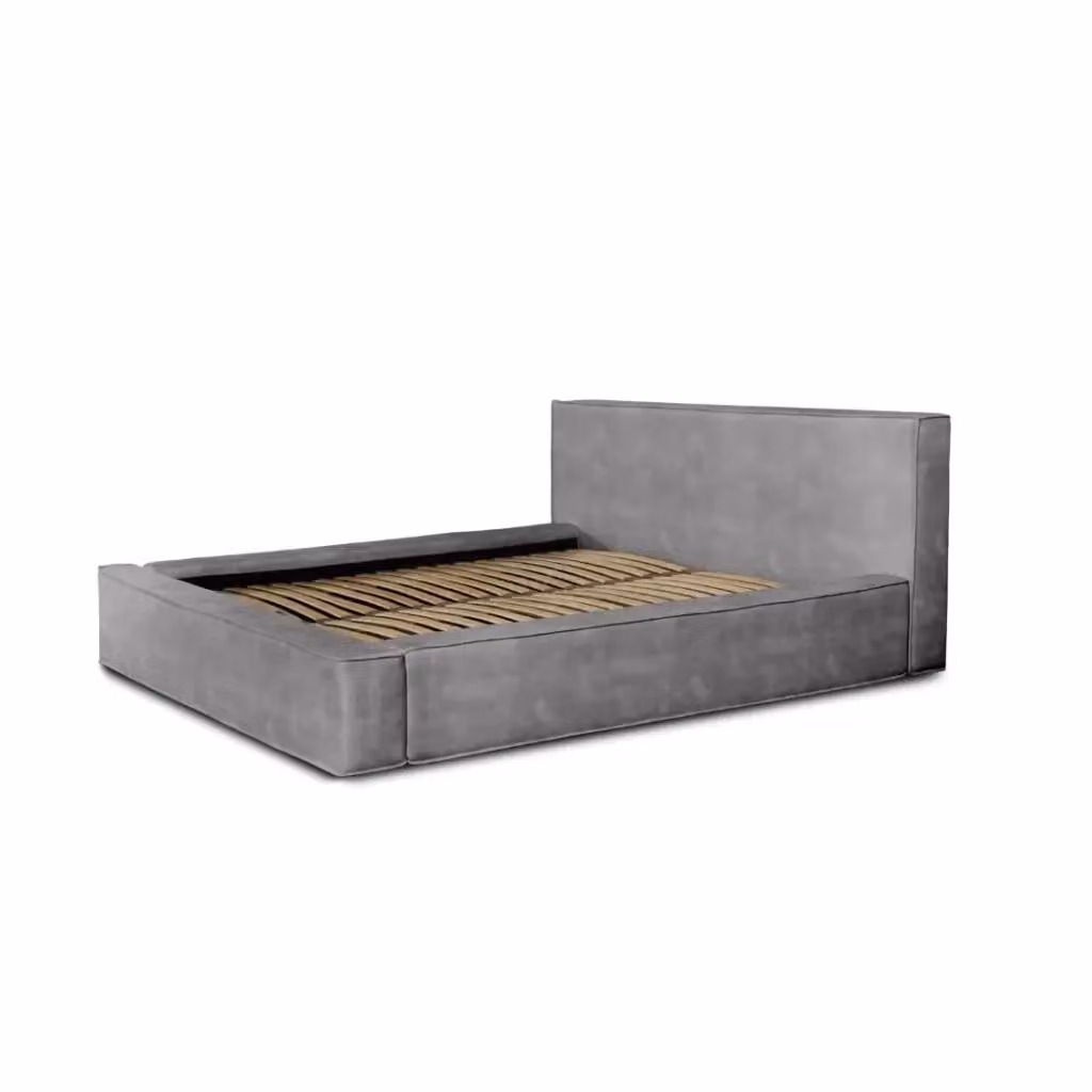Letto contenitore VELORA Meublorama in velluto grigio, L/P/H: 140 x 200 x 86 cm con rete sollevabile e design moderno – 2