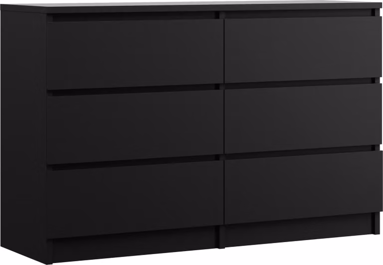 Cassettiera 6 cassetti, colore: nero opaco, 120 x 78 x 39 cm