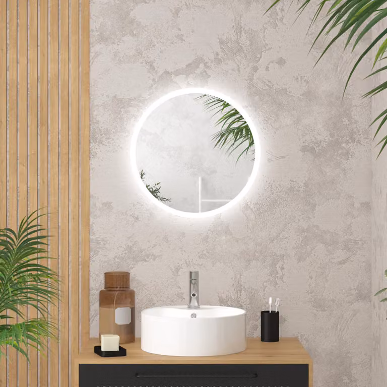 Specchio da bagno a LED, forma circolare, diametro 50 cm, vetro, alluminio