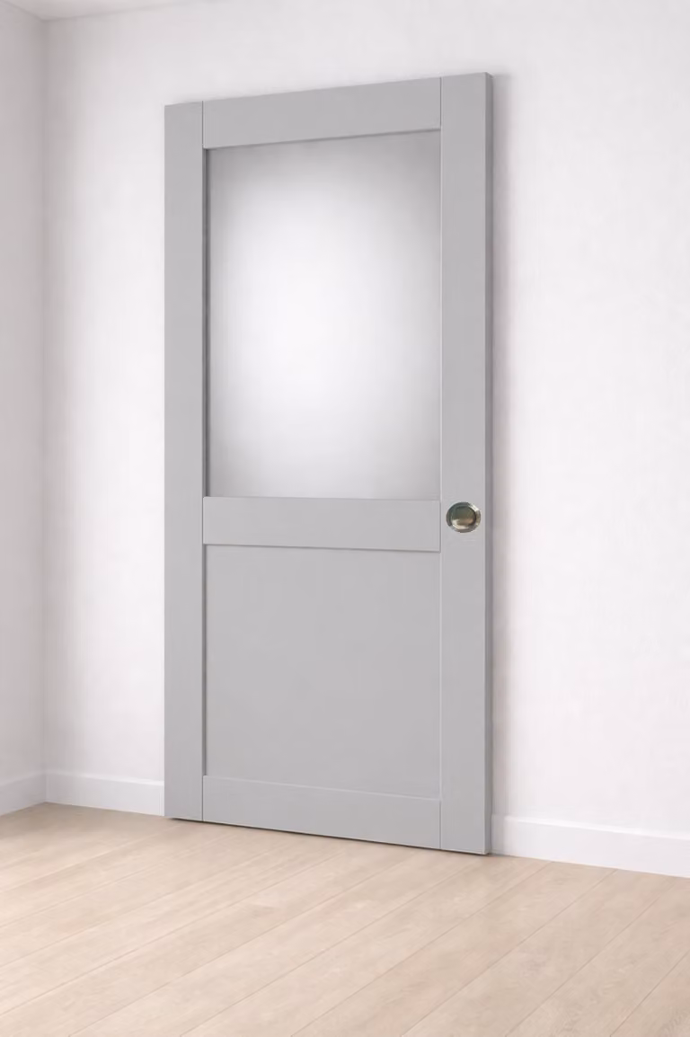 Porta scorrevole Athena grigia chiara con vetro H204 x L83 cm, Coquilles Gd Menuiseries